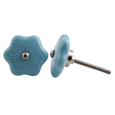Turquoise Star Shape Crackle Ceramic Knob